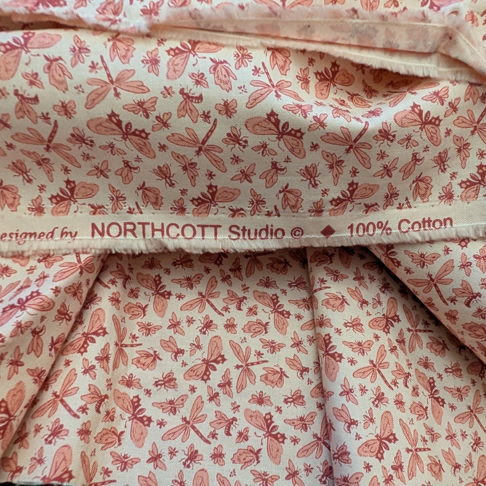 Blossoms & Butterflies Cream and Coral Cotton Fabric - Picture 3 of 5